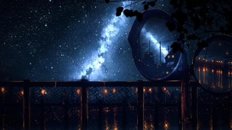 Anime Realm under a Starry Night Sky wallpaper