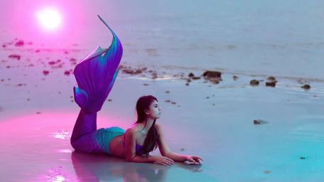 Enchanting Mermaid Under Dreamy Skies wallpaper