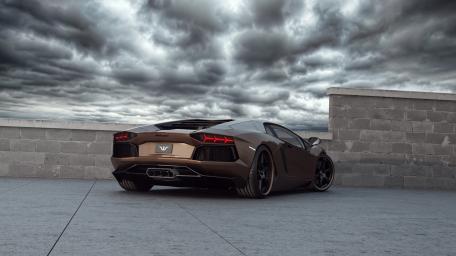 Sleek Lamborghini Aventador Under Smoky Skies wallpaper