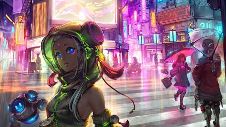 Neon Crosswalk in Cyberpunk City wallpaper