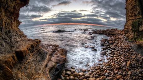 Breathtaking Coastal View with Fisheye Perspective wallpaper