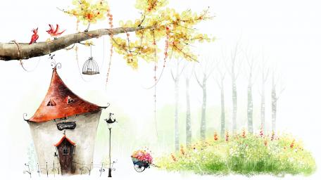 Charming Enchanted Cottage Scene wallpaper