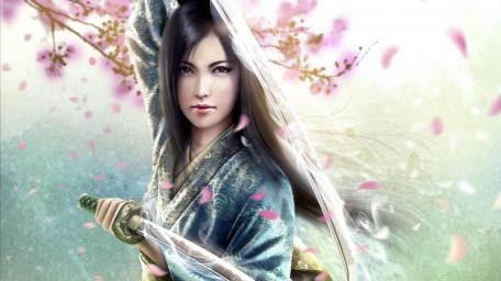 Samurai Spirit in a Blossoming World wallpaper