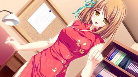 Elegant Anime Girl in Kimono in Office wallpaper