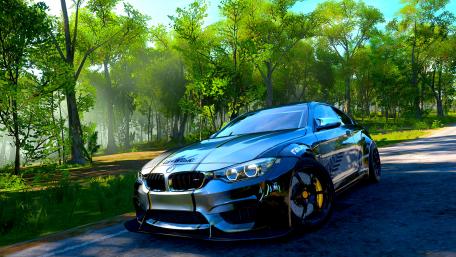 Sleek BMW on a Scenic Forest Drive wallpaper
