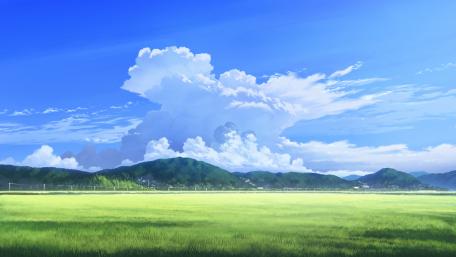 Serene Anime Field Landscape wallpaper