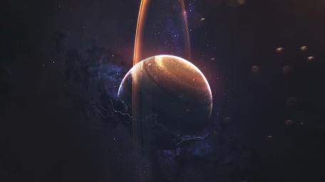 Majestic Ringed Planet in Cosmic Beauty wallpaper