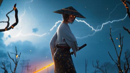 Samurai Warrior Amidst the Storm wallpaper