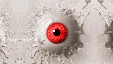 Intriguing Red Eye on a Fluid Canvas wallpaper