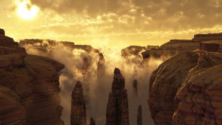 Majestic Sunset Over Misty Canyon Landscape wallpaper