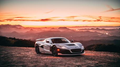 Dream Journey with Rimac Nevera in Sunset Splendor wallpaper