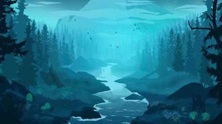 Mystical Blue Forest by the River wallpaper