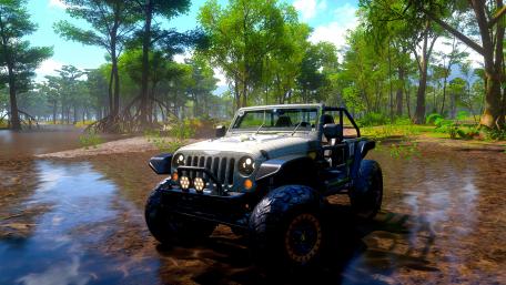 Adventurous Off-Road Jeep in Nature Scene wallpaper
