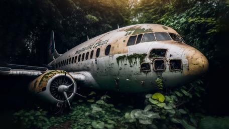 Forgotten Flight Amongst Lush Greenery wallpaper
