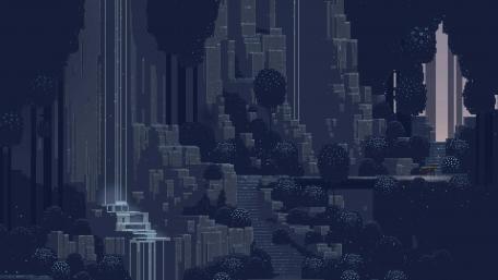 Mystical Pixel Cityscape at Dusk wallpaper