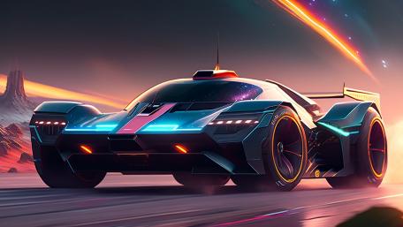 Futuristic Neon Sports Car Fantasy wallpaper