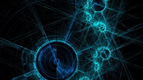 Neon Fractal Symphony in Blue and Black wallpaper