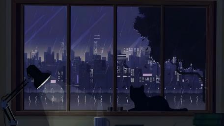 Silent Observer in a Pixel Cityscape wallpaper