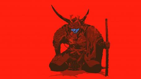 Oni Samurai in a Fiery Realm wallpaper