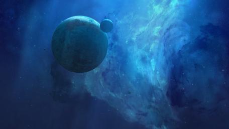 Mystical Blue Planet in Deep Space Atmosphere wallpaper