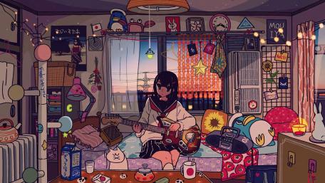 Anime Girl Playing Guitar wallpaper