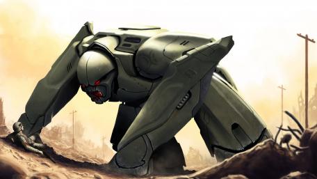 Futuristic Robot in a Dystopian Landscape wallpaper