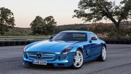 Sleek Blue Mercedes-Benz SLS AMG Wallpaper wallpaper
