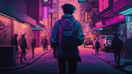 Neon City Wanderer wallpaper