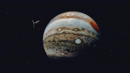 Stunning Pixel Art of Jupiter in Space Scene wallpaper