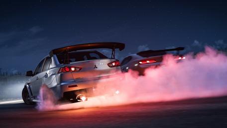High-Octane Night Drive with Smoke Effects wallpaper
