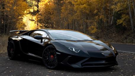 Sleek Lamborghini Aventador in Autumn Landscape wallpaper