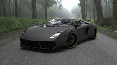 Misty Road Encounter with a Lamborghini wallpaper