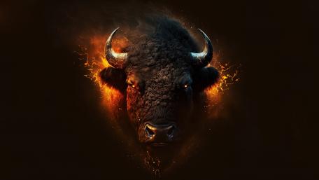 Fiery Bison Emerges in Mystical Blaze wallpaper
