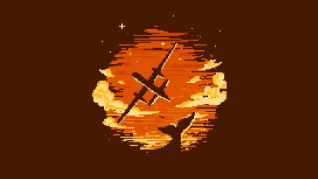 Pixel Art Airplane in Sunset Sky wallpaper