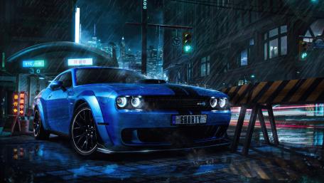 Glowing Challenger on a Rainy Night wallpaper