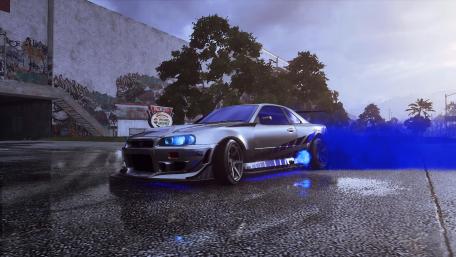Sleek Silver Drift Car on Urban Streets wallpaper