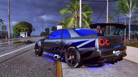 Custom Nissan GTR in Rainy Urban Setting wallpaper