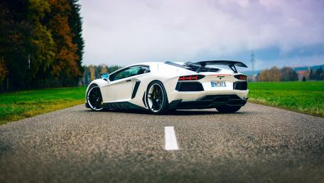 Lamborghini Aventador on Scenic Road wallpaper