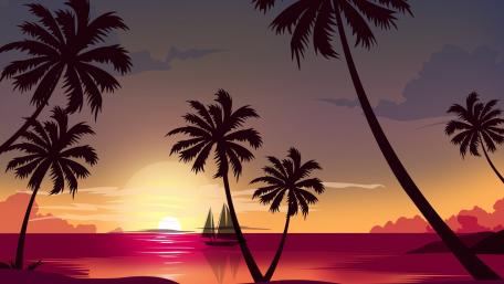 Sunset Oasis Digital Dream wallpaper