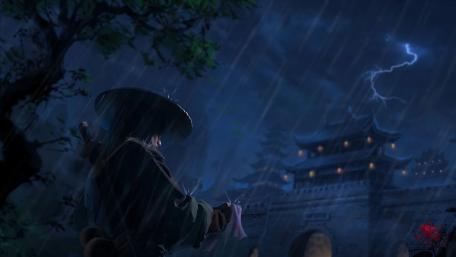 Warrior's Vigil in the Rain wallpaper