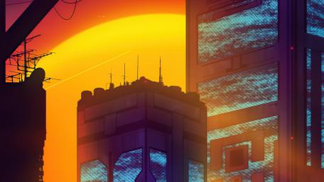 Synthwave buildings wallpaper