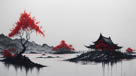Crimson Foliage by Oriental Pagoda wallpaper