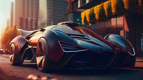 Futuristic Car in an Urban Landscape wallpaper
