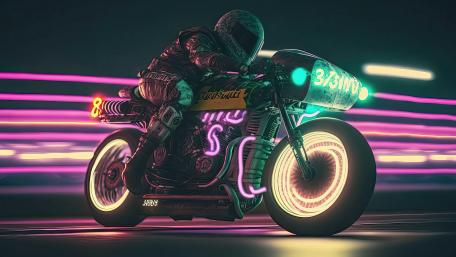 Neon Biker in a Cyberpunk World wallpaper