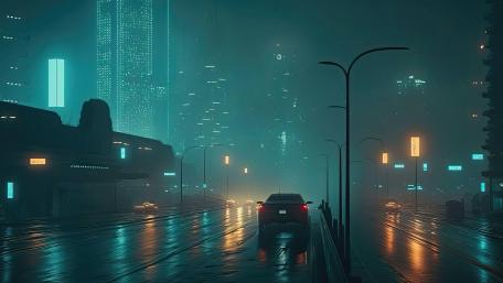 City Lights in the Night Mist wallpaper