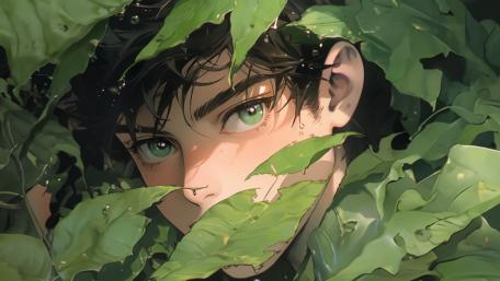Emerald Gaze Amongst Verdant Foliage wallpaper