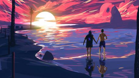 Sunset Love on a Retro Beach wallpaper
