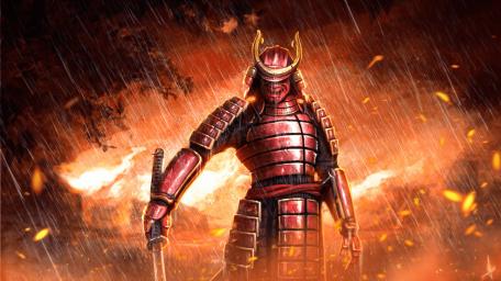 Samurai in Fiery Battle wallpaper