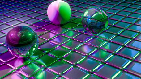 Vibrant 3D Spheres on a Reflective Surface wallpaper
