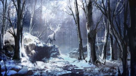 Enchanted Winter Forest with Majestic Deer wallpaper